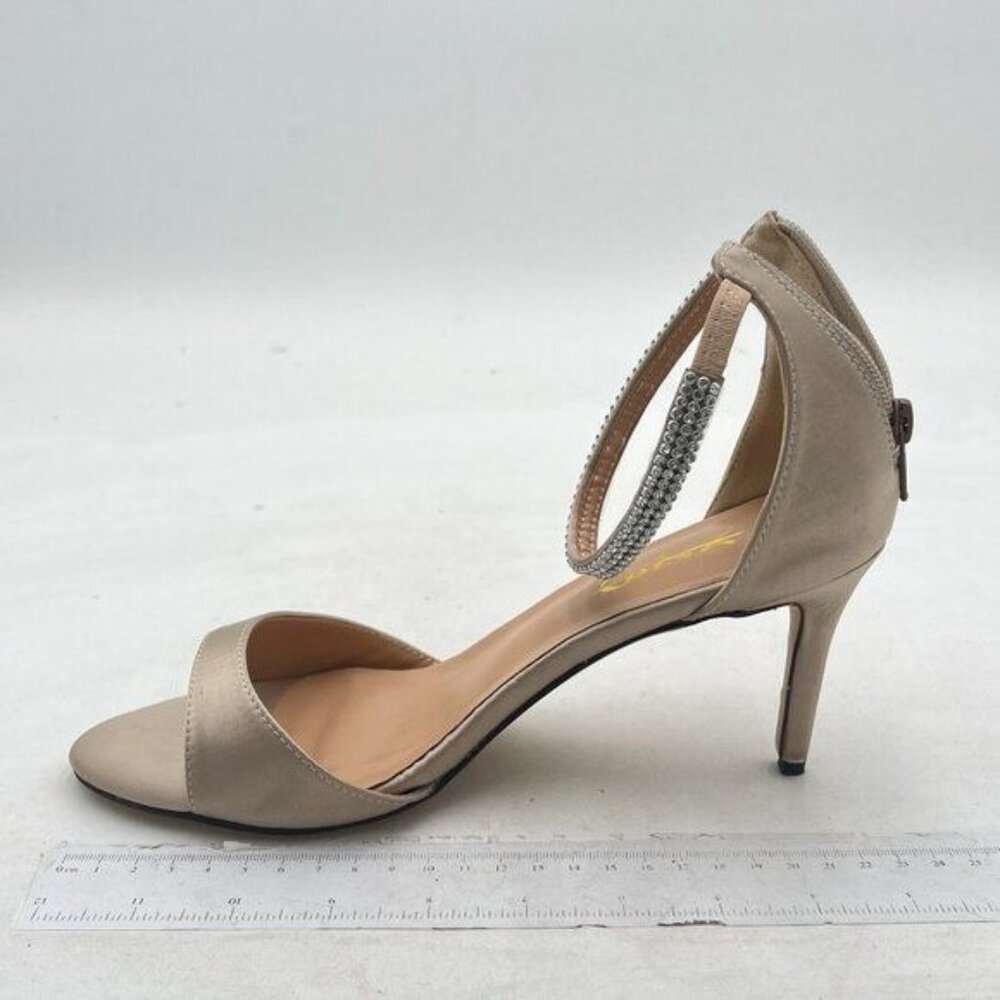 XYD Cream Open Toe Rhinestones Ankle Strap Sandals High Heel Prom Dress Shoes